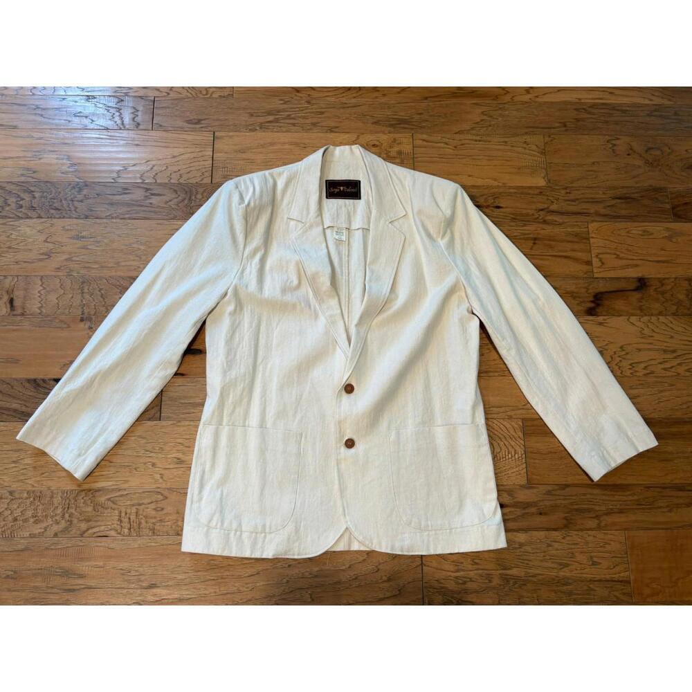 Vintage Sergio Valente Mens Cotton Sport Coat Blazer Jacket Cream Large Western